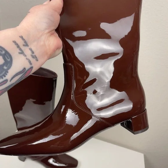 Loeffler Randall 35mm Indy Knee High Boot Chocolate Patent Leather Size 8 - Picture 12 of 16